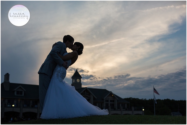 Bride and Groom during golden hour at their Scotland Run Golf Club Wedding - Photography by Susan Hennessey