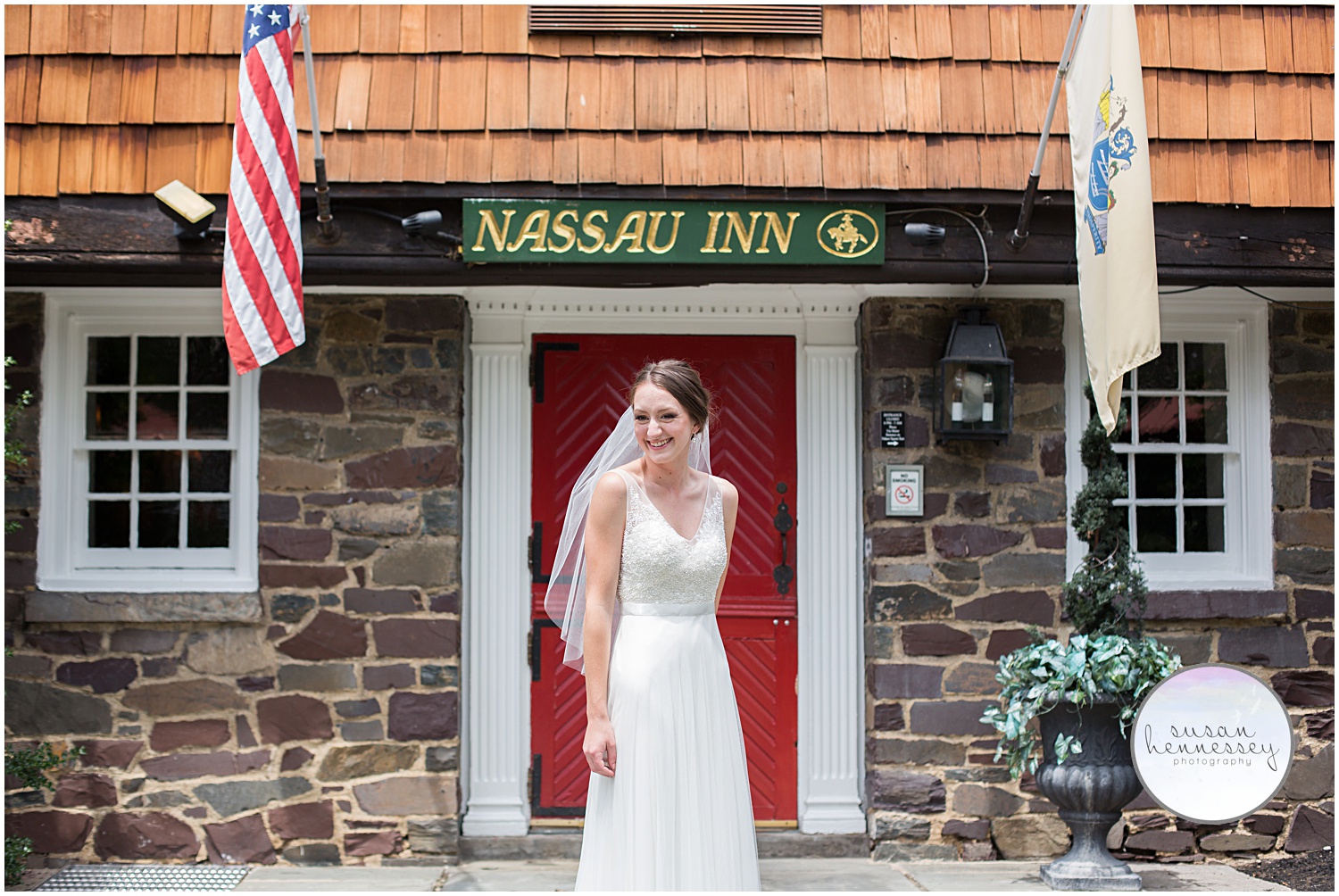 Bridal Portrait of bride in front of the Nassau Inn