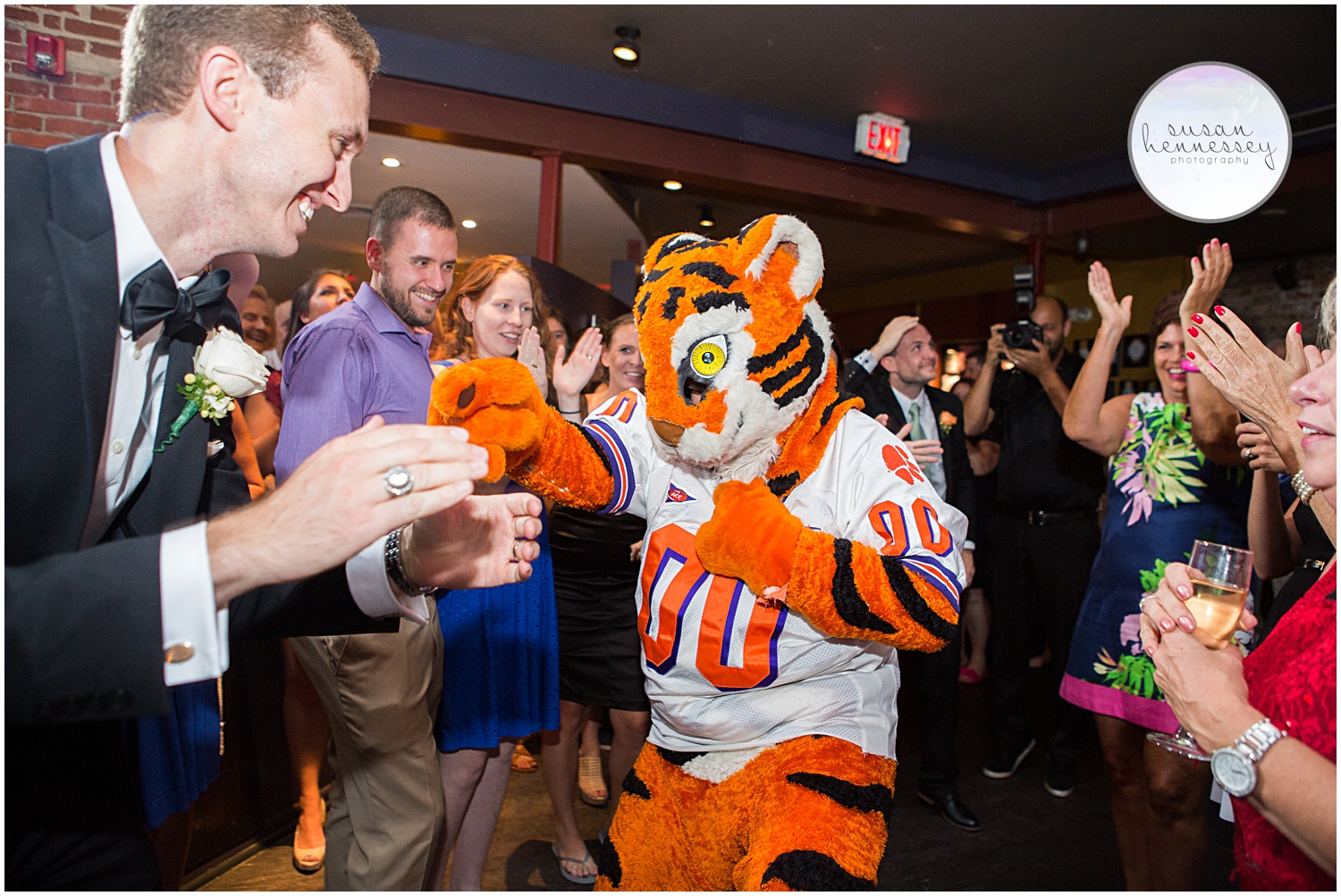 Clemson Tiger makes a surprise appearance at Triumph Brewery wedding. 