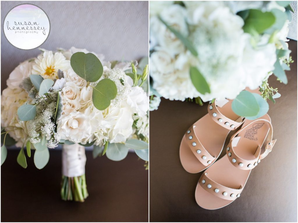 Leigh Florist bouquet and Sam Edelman shoes for beach wedding. 