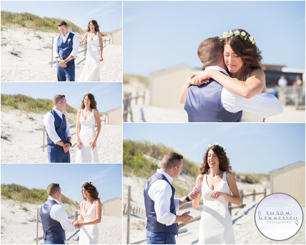 Emotional first look on the beach in Avalon, New Jersey. 