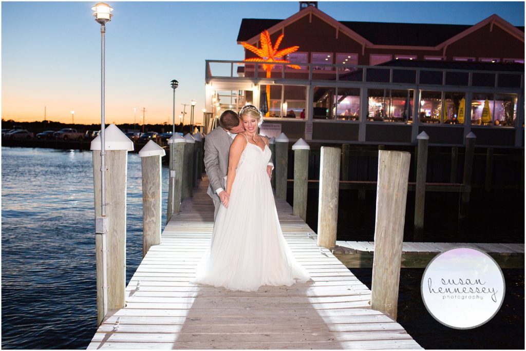 Romantic night photo of bride and groom at Martell's Waters Edge Wedding