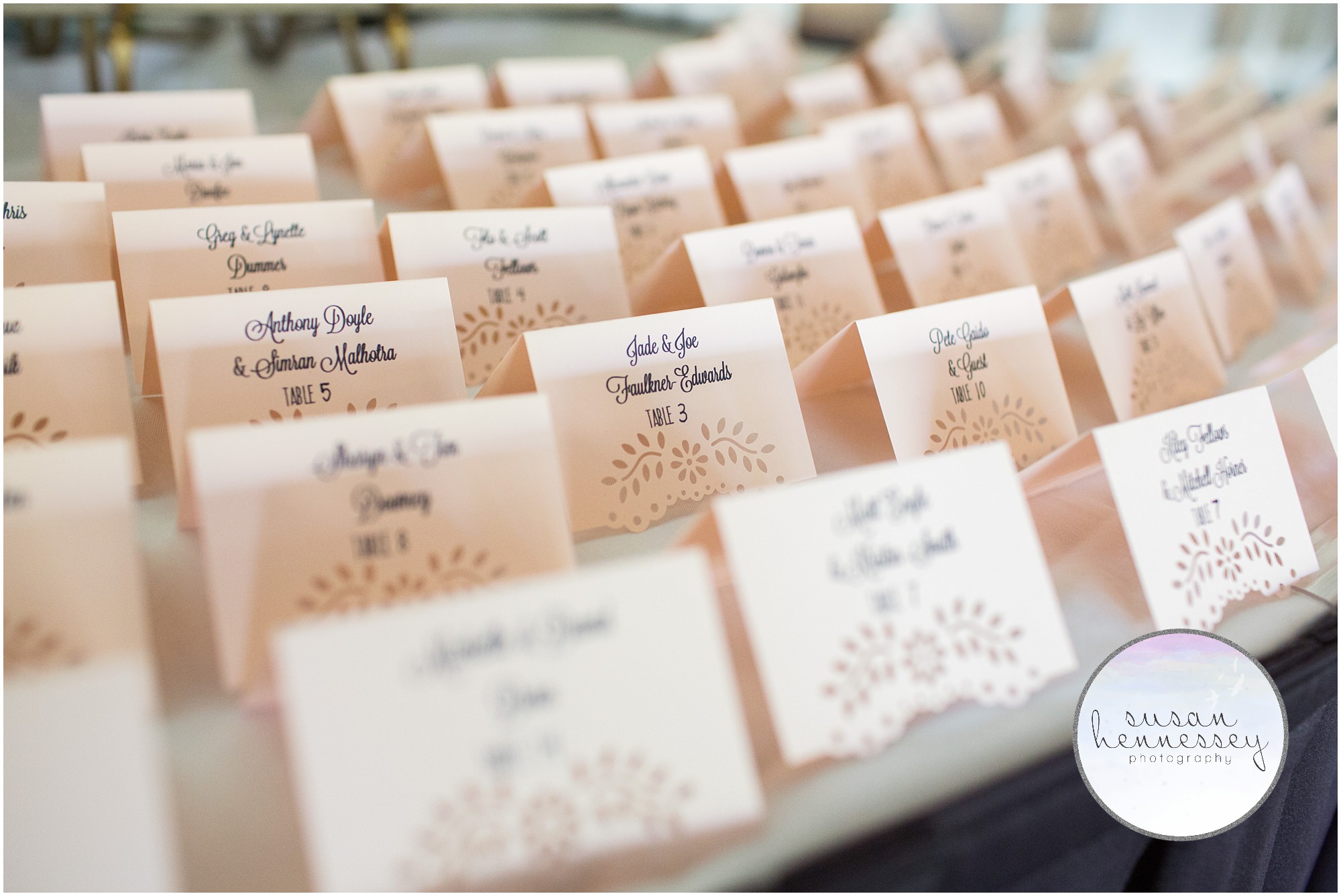 Escort cards at Old York Country Club wedding