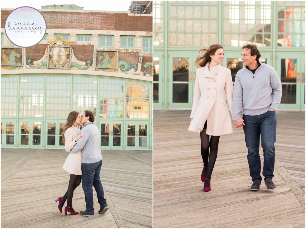 A winter engagement session on the boardwalk