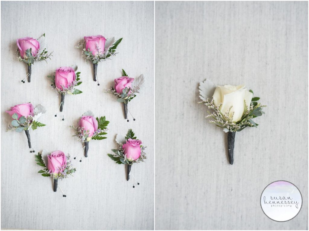 boutonnieres on wedding day