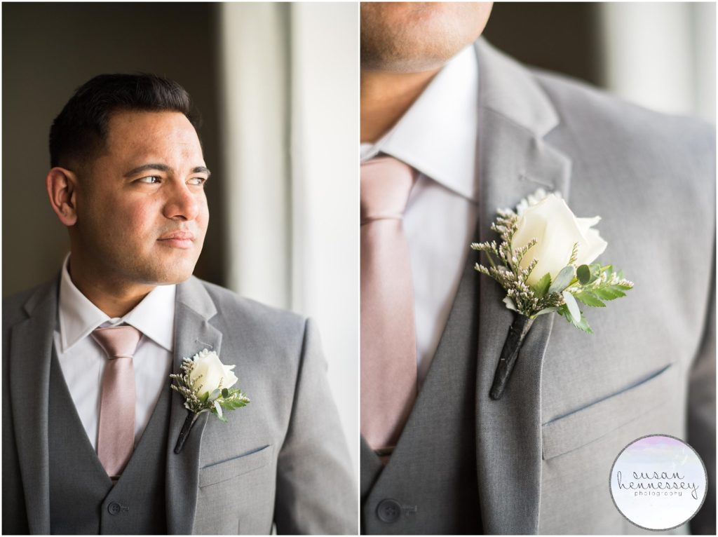 Groom portraits right before first look for Watermill Caterers wedding