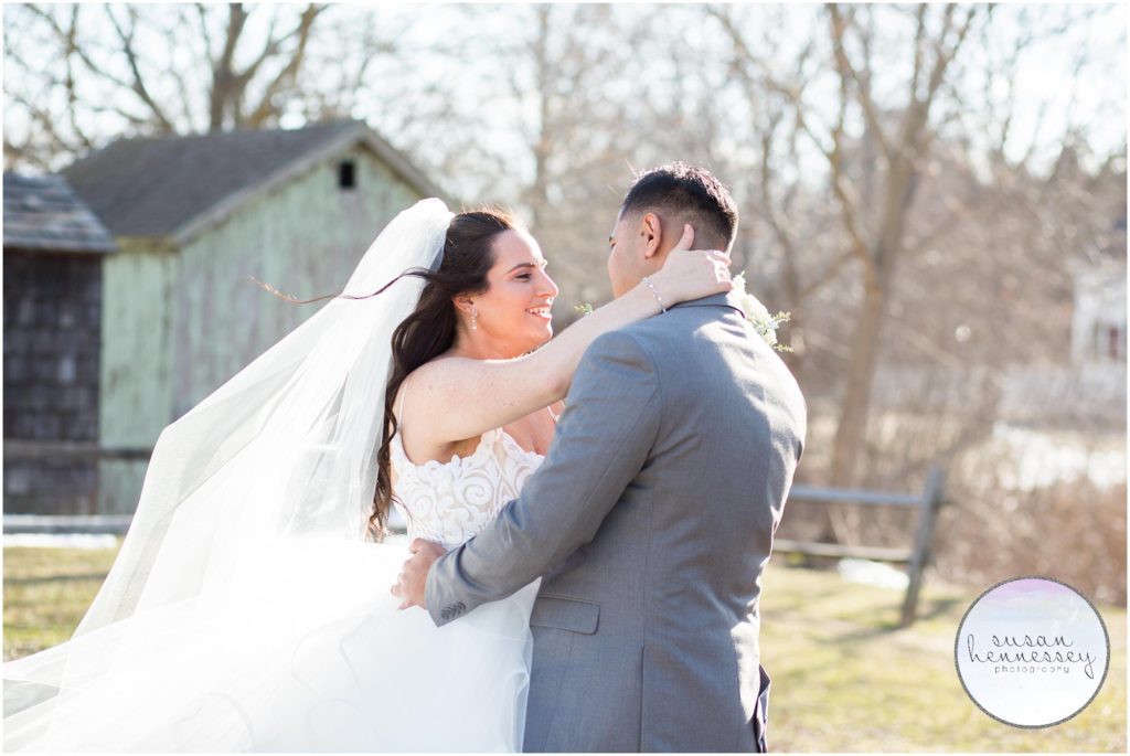 Bride and groom share a moment on their wedding day after the first look