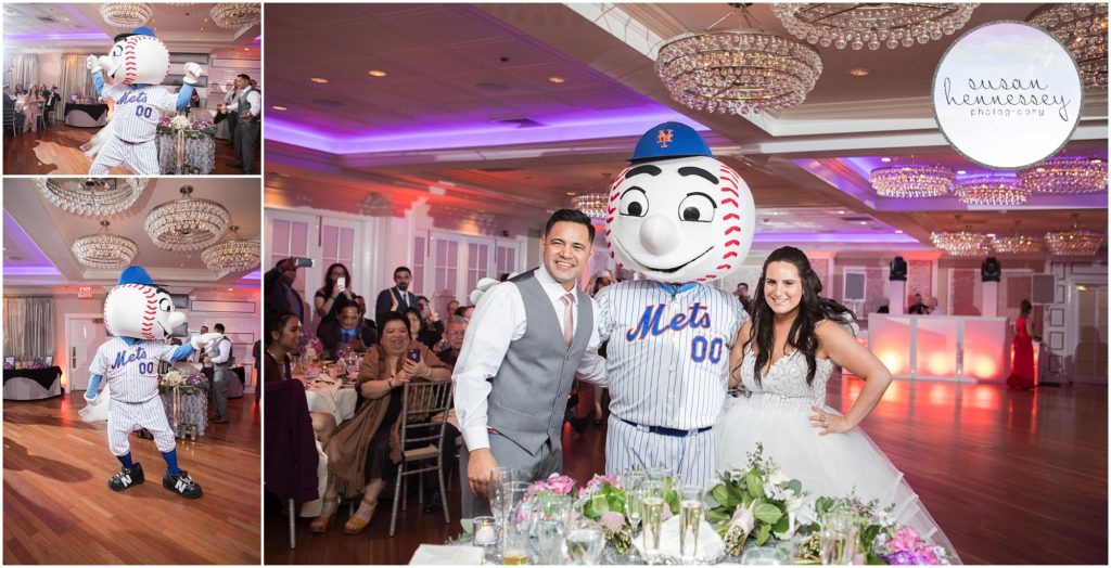 Mr Met surprises guests at Watermill Caterers Wedding