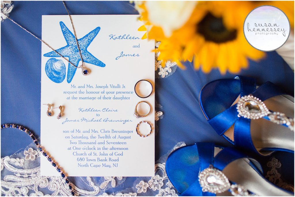 Wedding invitation and bride's wedding day jewelry - The Grand Hotel Cape May wedding