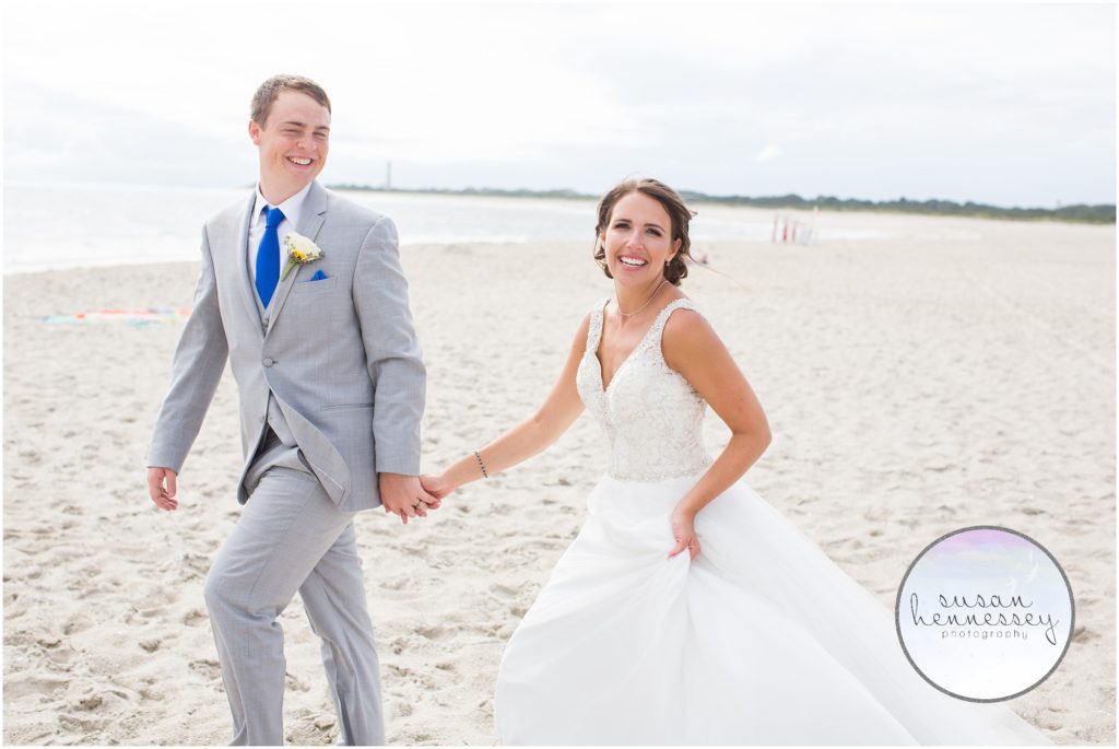 Bride and groom on the beach in Cape May