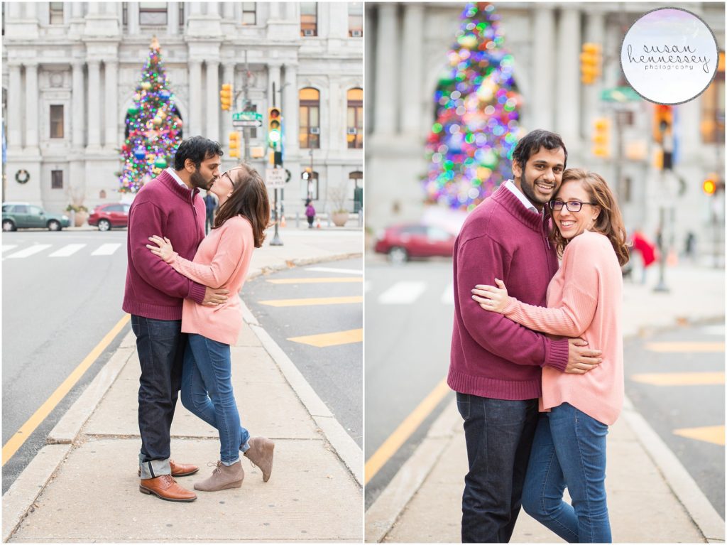Engaged couple in Center City for their engagement session