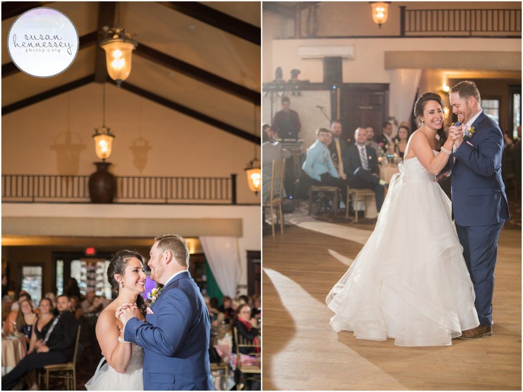 Couple laugh during their first dance at Running Deer Golf Club
