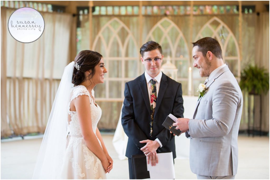 Couple reads personal vows during ceremony at Scotland Run Golf Club wedding