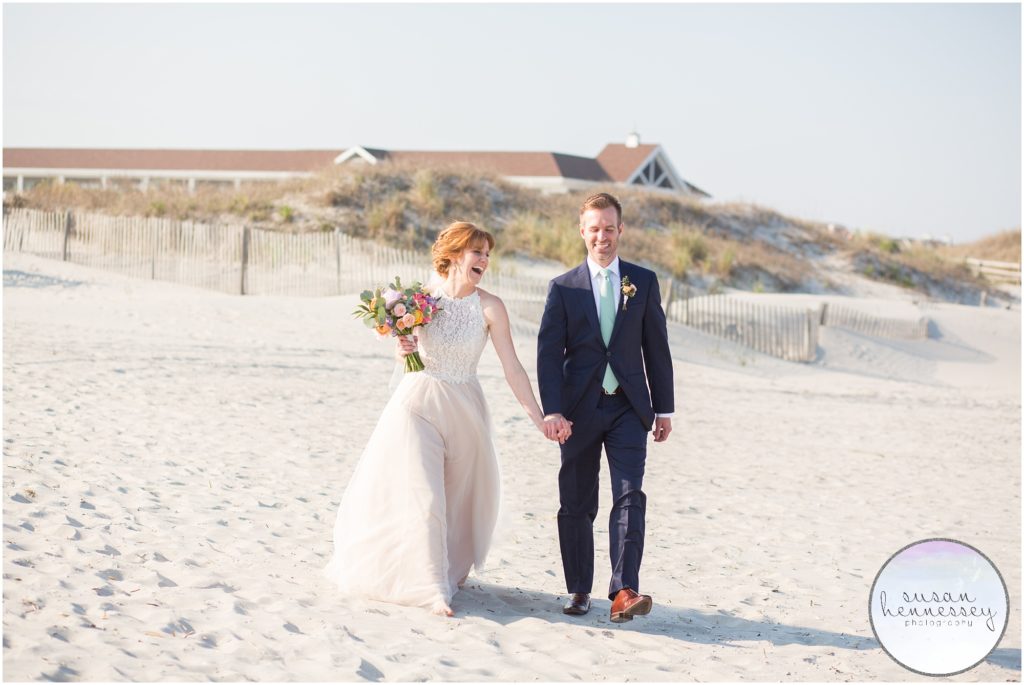 bride and groom portraits on the beach at the Windrift Hotel