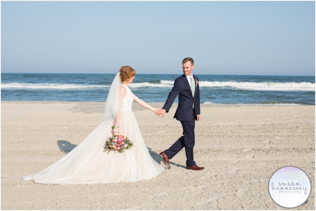 bride and groom portraits on the beach at the Windrift Hotel