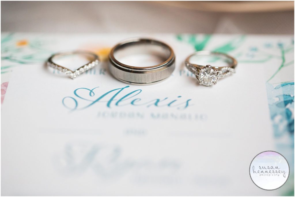 Weddings rings and engagement ring on wedding invitation 