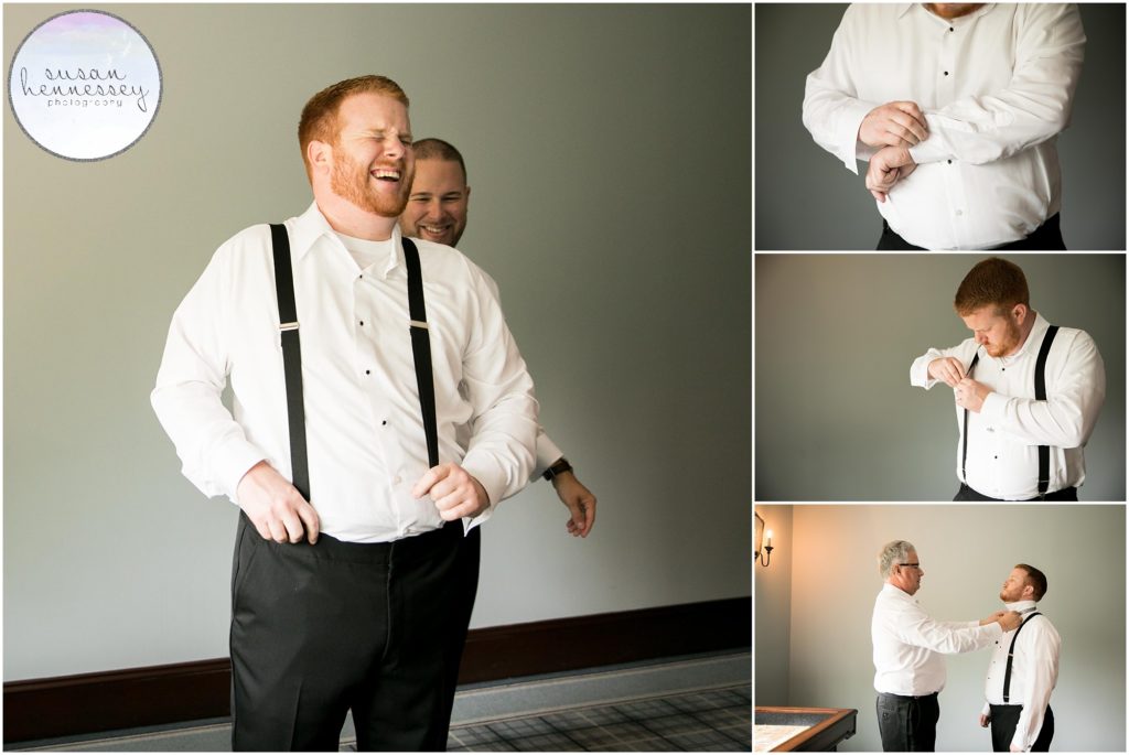 Happy groom dresses for his wedding day
