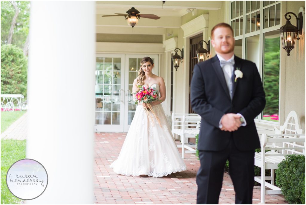 Bride and Groom have their first look at the Bradford Estate in Hainesport, NJ