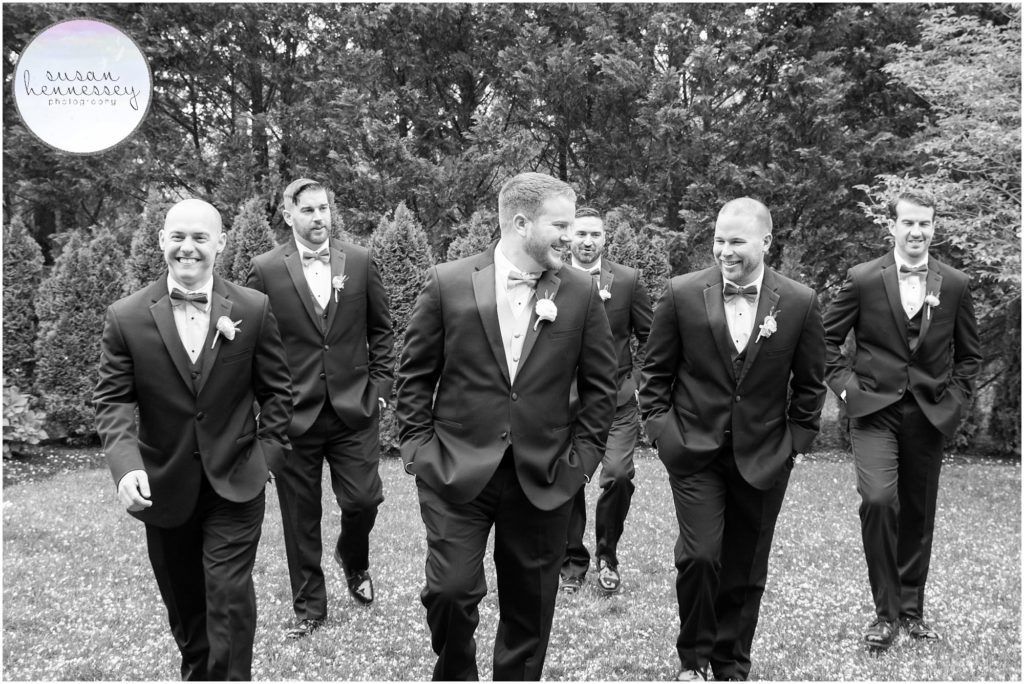 Black and white portraits of groom and Groomsmen at the Bradford Estate