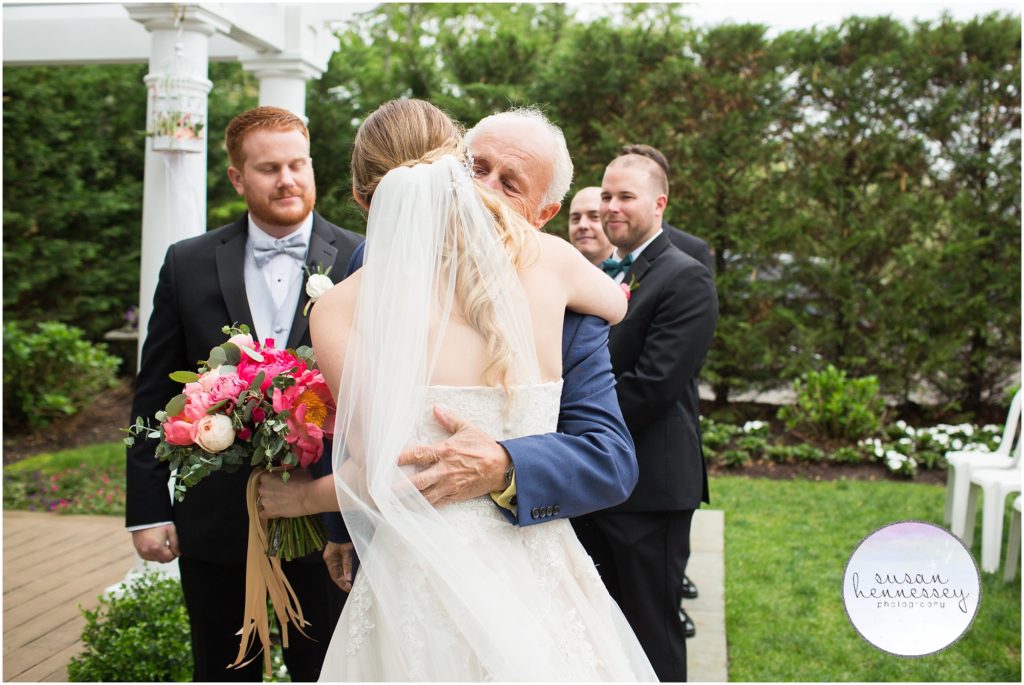 Father gives away bride at Wedding ceremony at the Bradford Estate in Hainesport, NJ