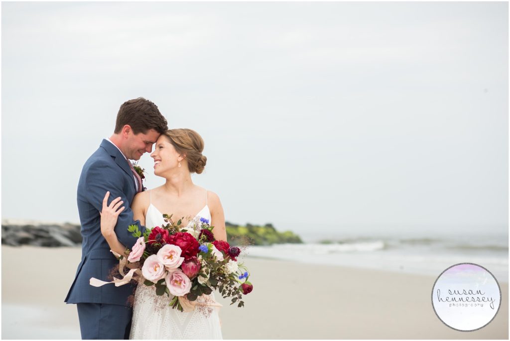 Bride and groom portraits on the beach in Cape May