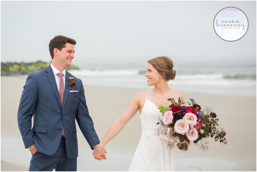 Bride and groom portraits on the beach in Cape May
