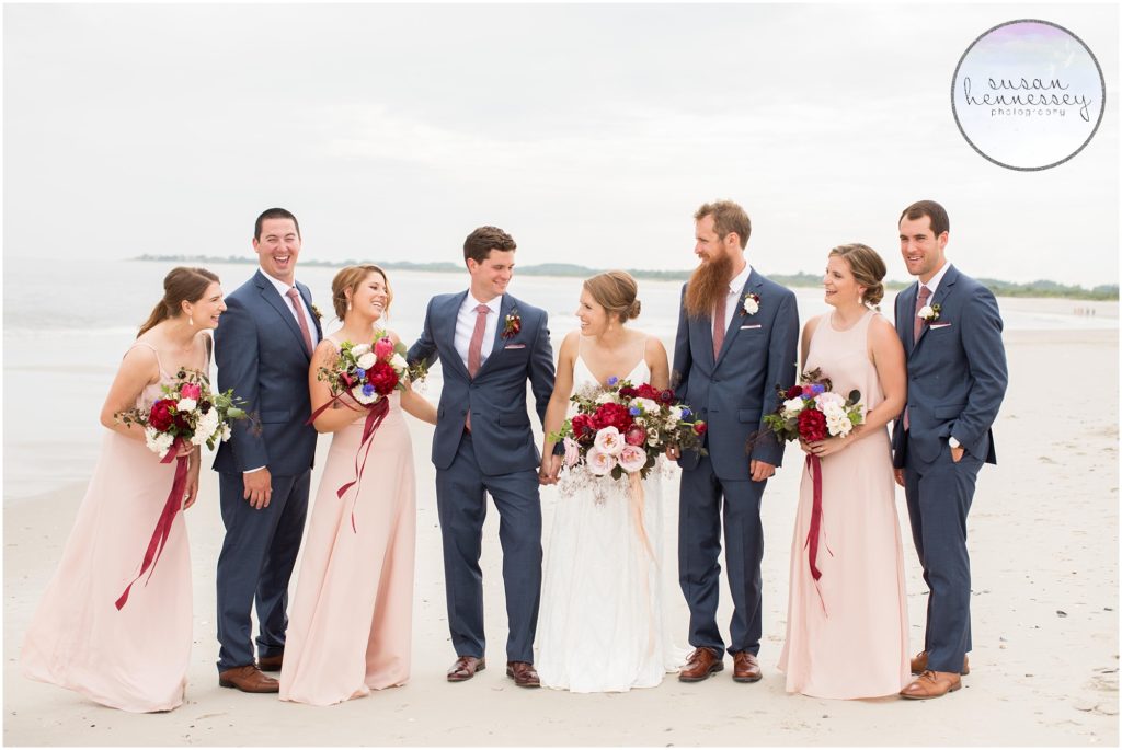 Bridal party portraits on the beach in Cape May