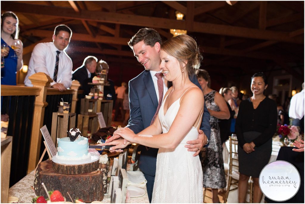 Cake cutting at Willow Creek Winery wedding in Cape May