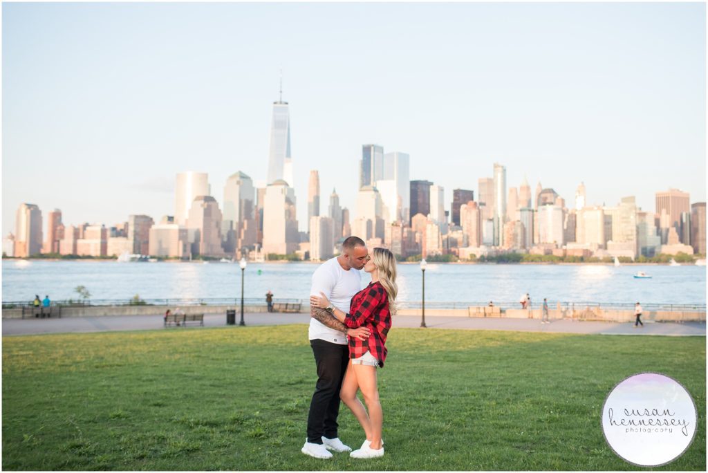 Couple and NYC skyline at Jersey City Engagement Session