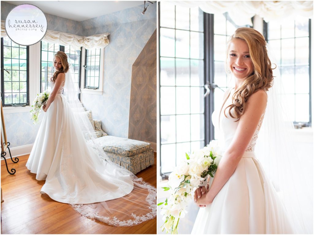 Bridal portraits in the bridal suite at Pleasantdale Chateau 