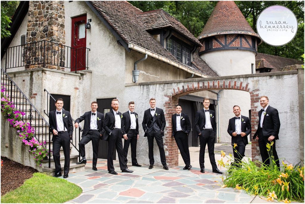 Groom and groomsmen portraits at Pleasantdale Chateau Wedding