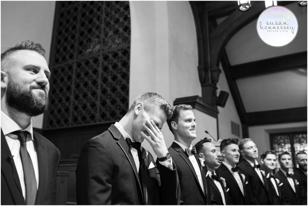 Groom sees bride for the first time at their Wedding Ceremony at Union Congregational Church