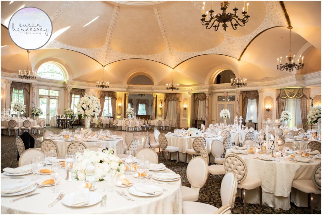 Reception ballroom details at pleasantdale chateau wedding