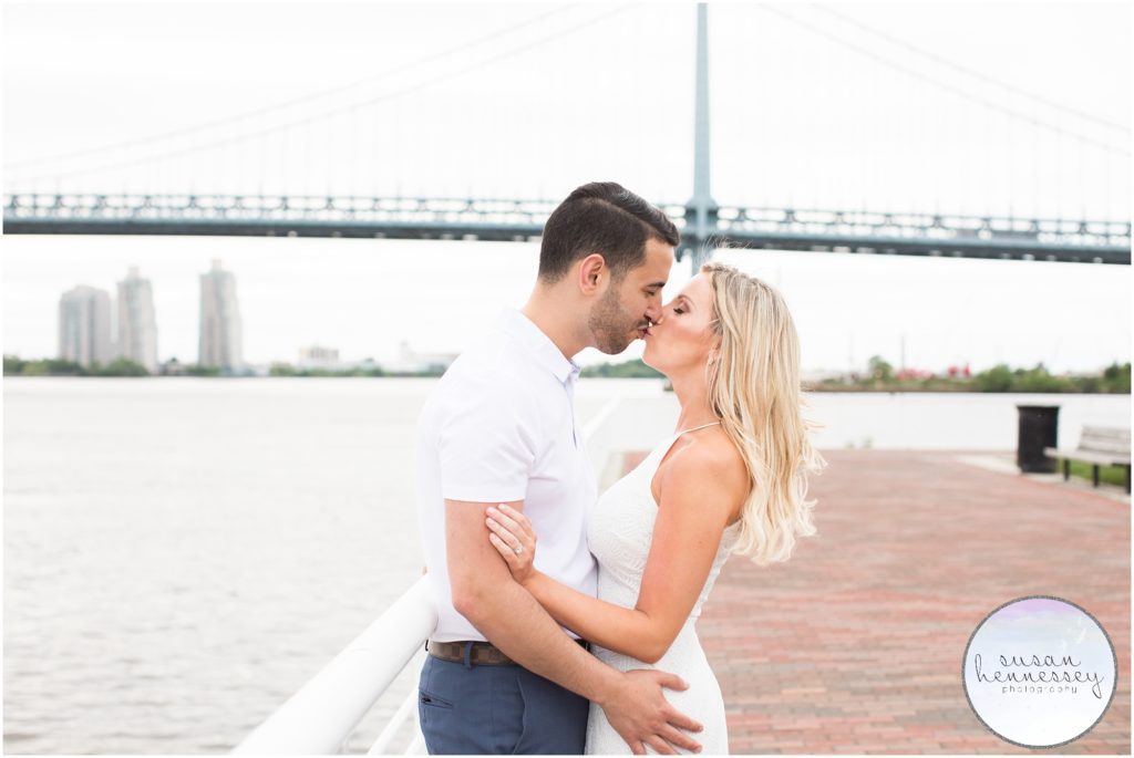 Engagement Session on the River overlooking the Philadelphia Skyline