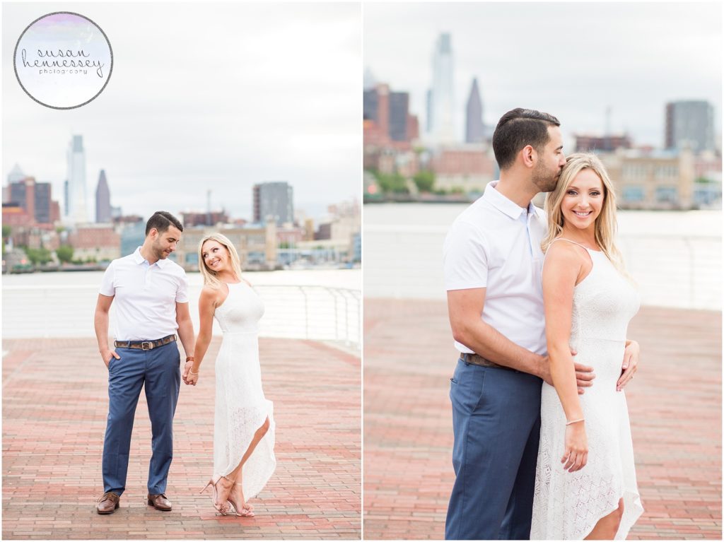 Engagement Session on the River overlooking the Philadelphia Skyline in Camden