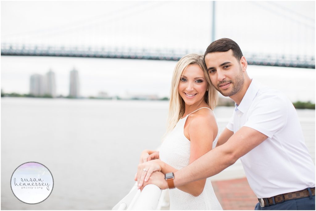 Engagement Session on the River overlooking the Philadelphia Skyline