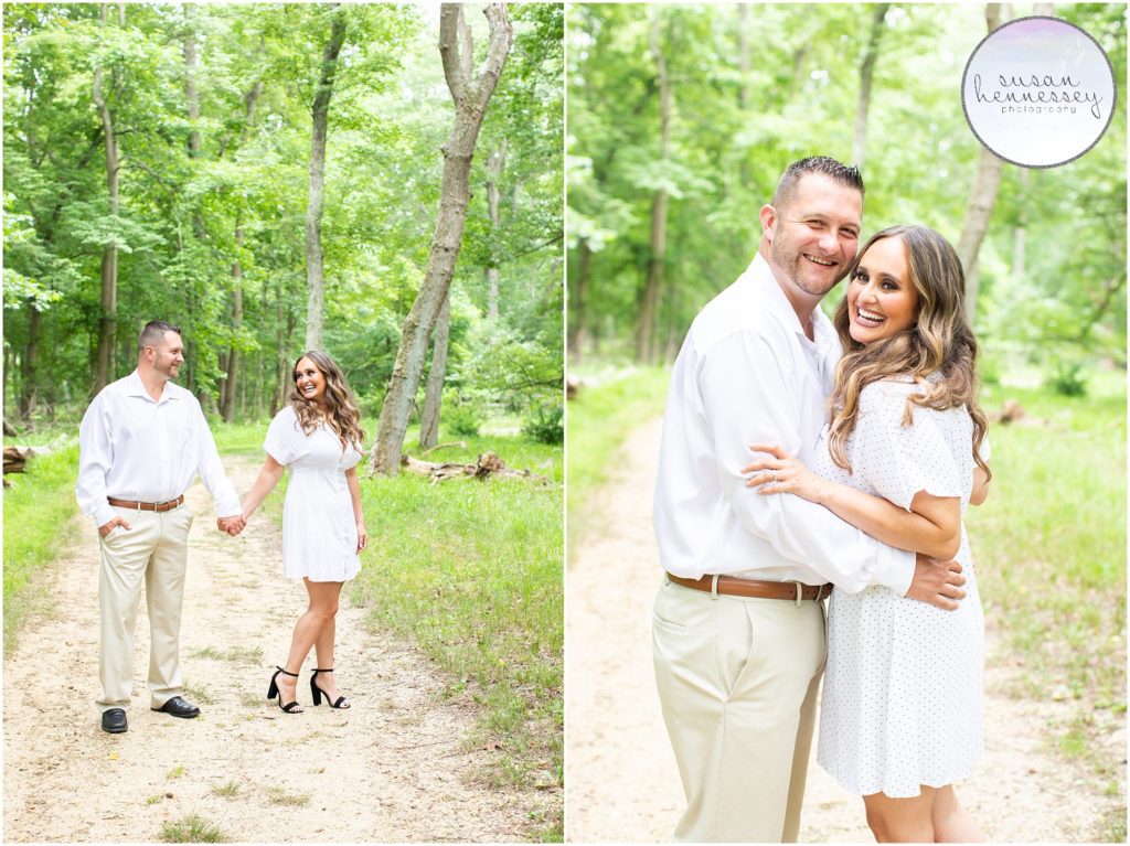 A couple has their engagement session at Allaire State Park