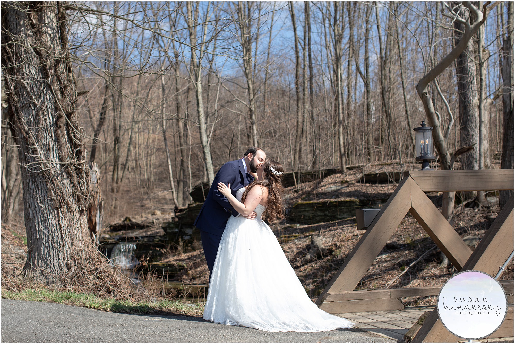 couples kisses at Bear Brook Valley in Fredon Township