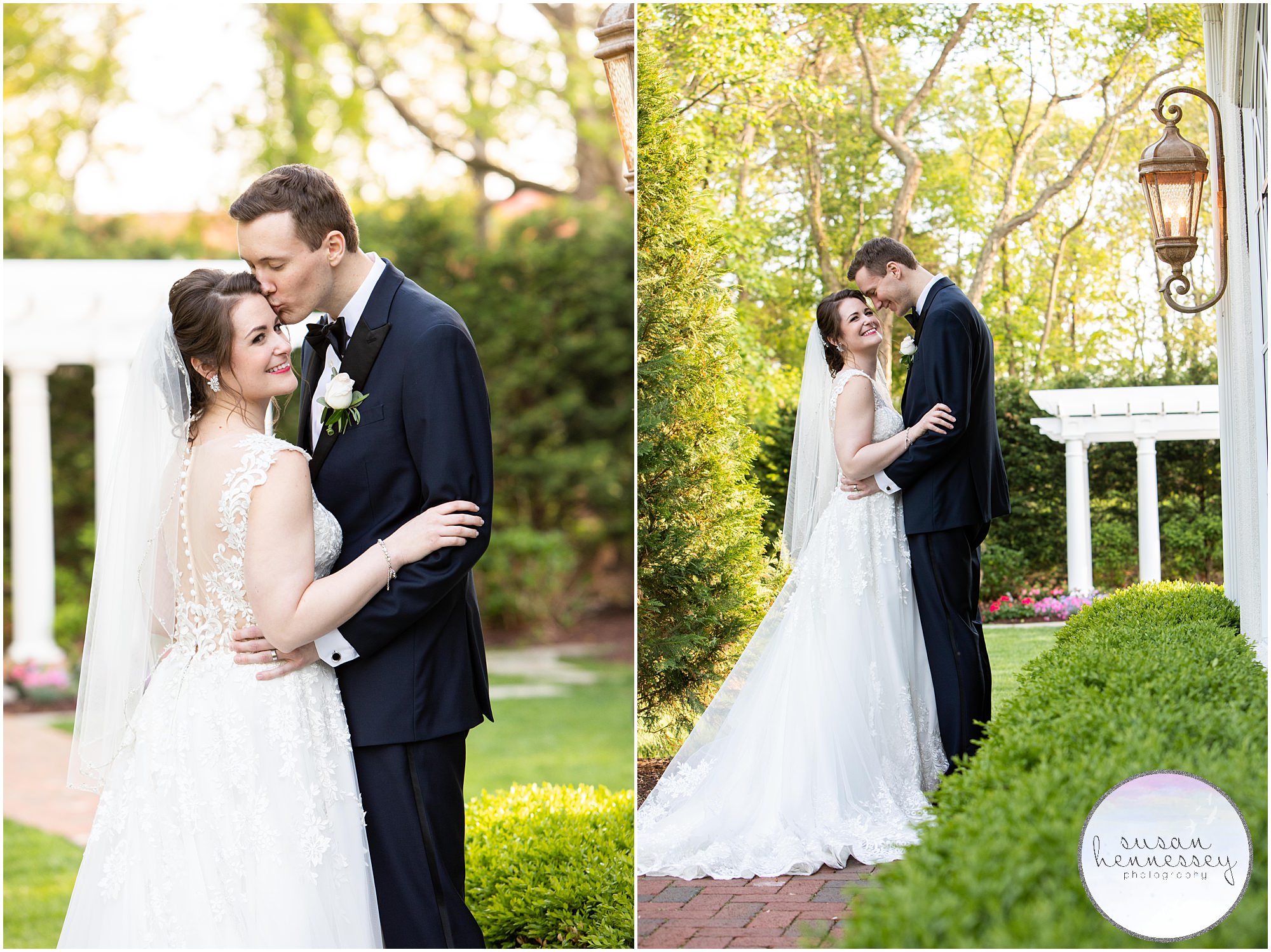 A happy bride and groom at their spring wedding