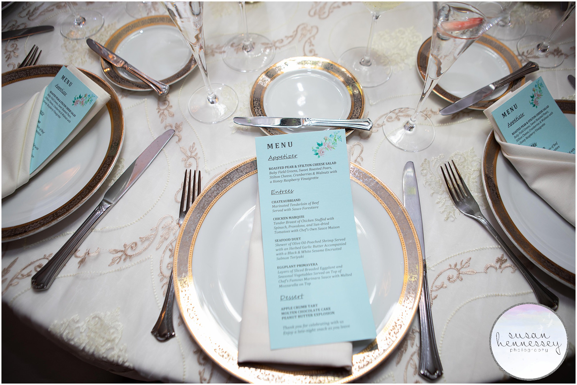 Custom dinner menu at the Bradford Estate wedding