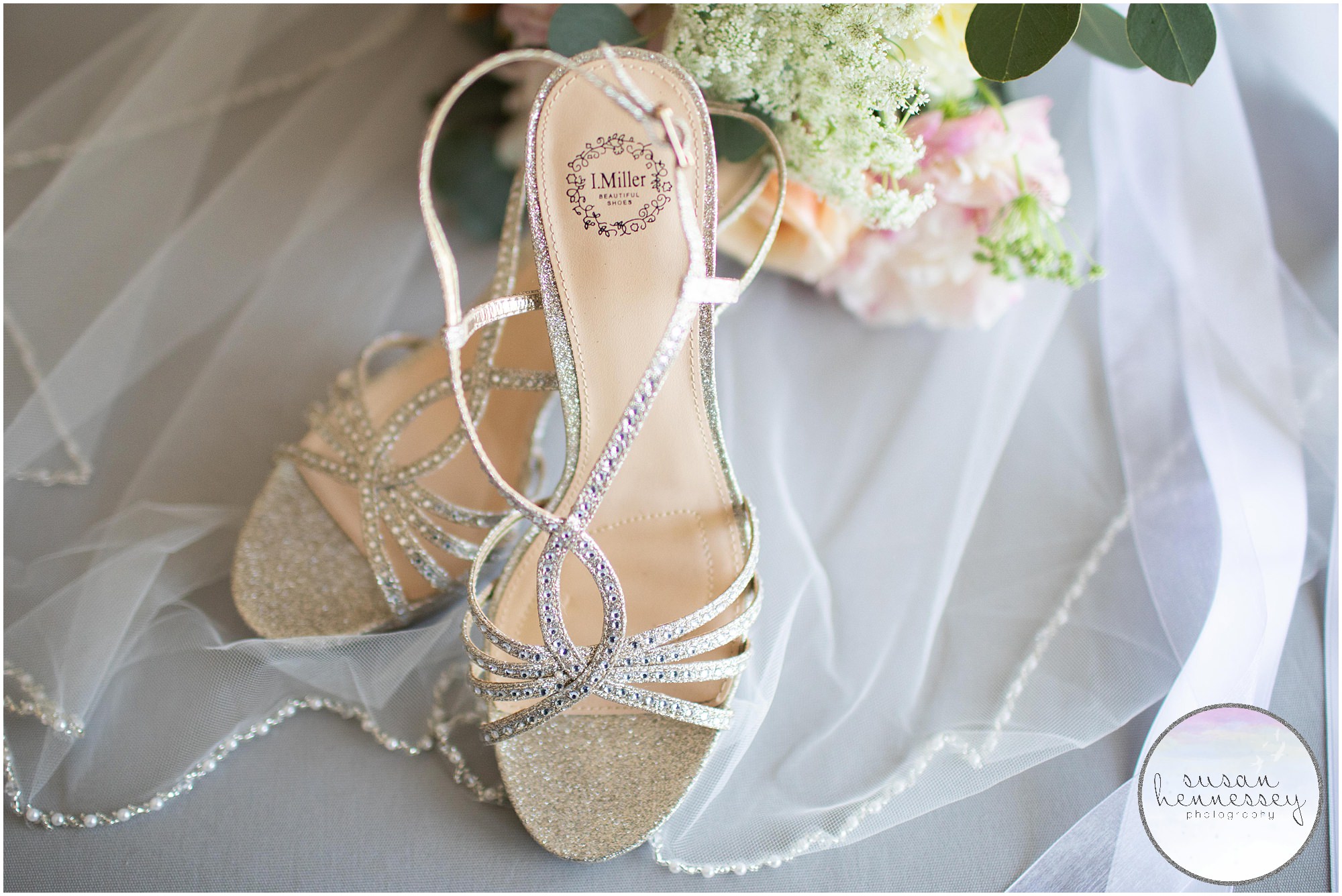 Detail of brides's wedding day shoes.