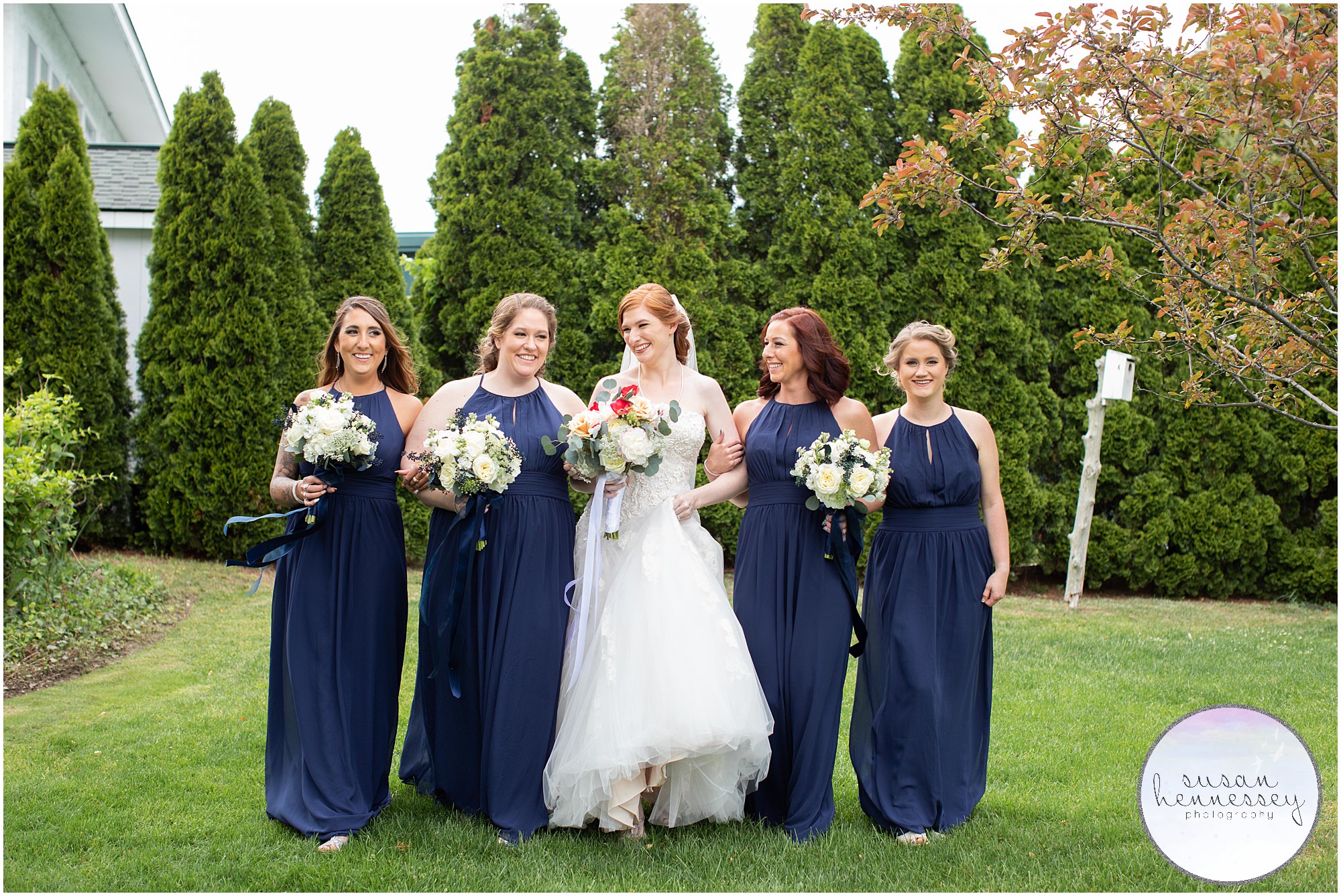 Bride and bridesmaids in navy blue