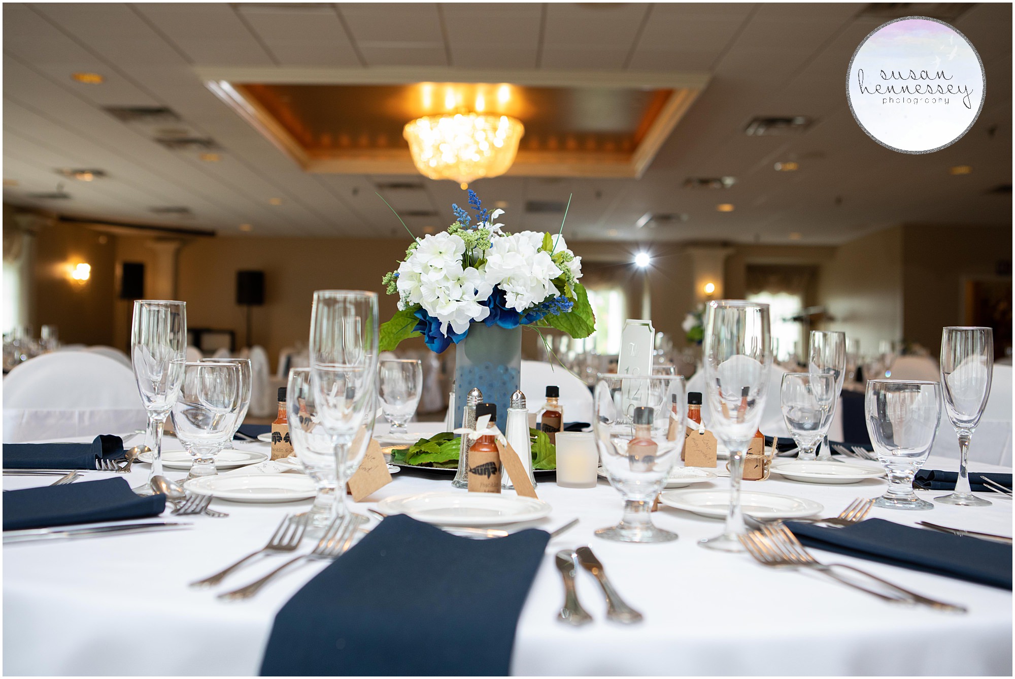 Reception details of centerpieces at Greate Bay Country Club