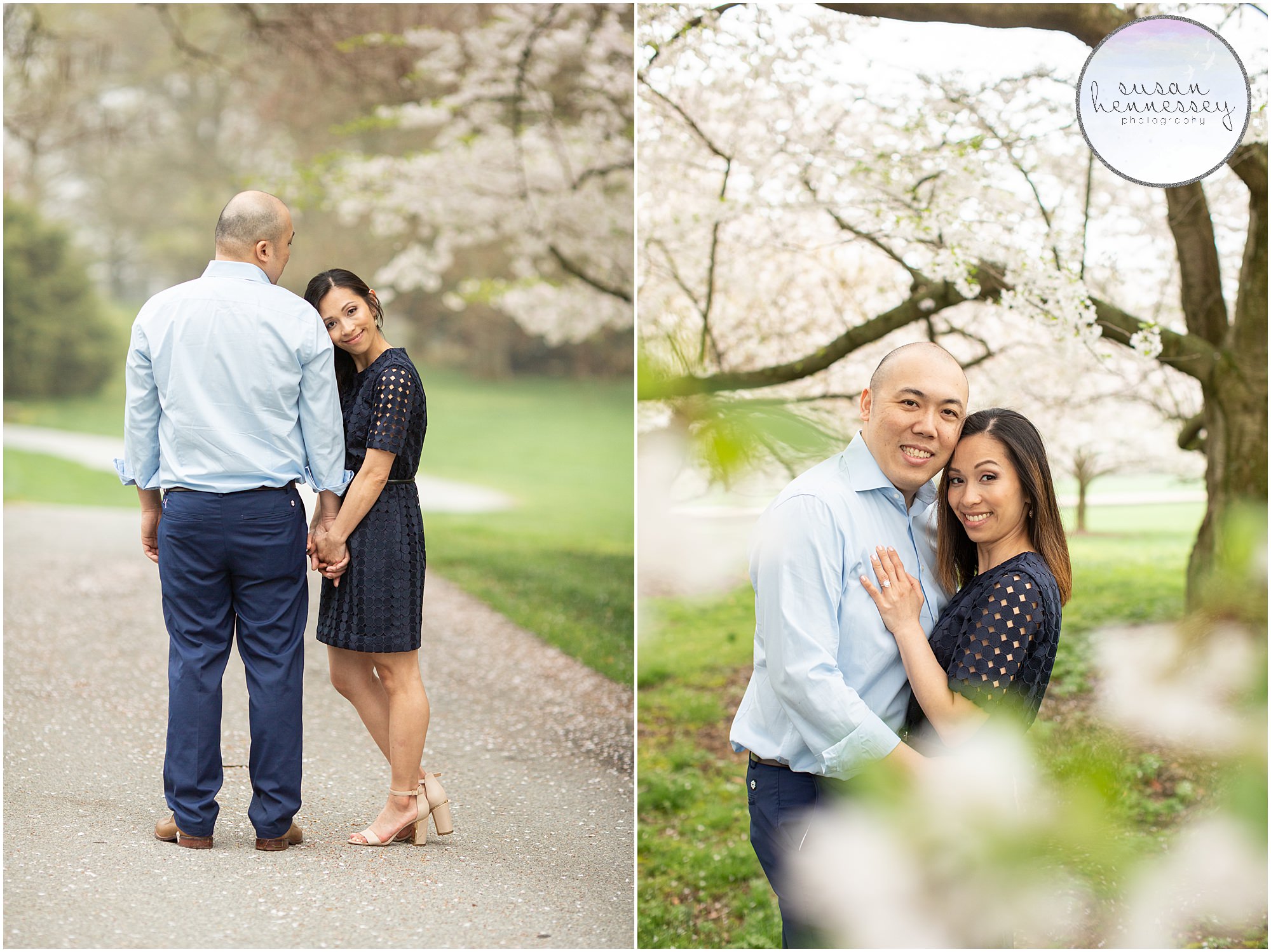 Engagement session at Longwood Gardens during the spring cherry blossoms