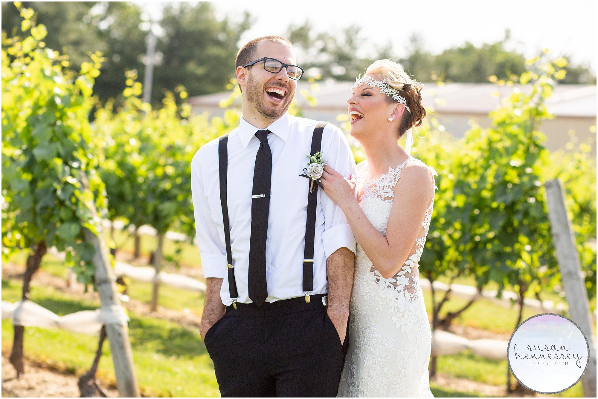 Bride and groom laugh at South Jersey wedding.