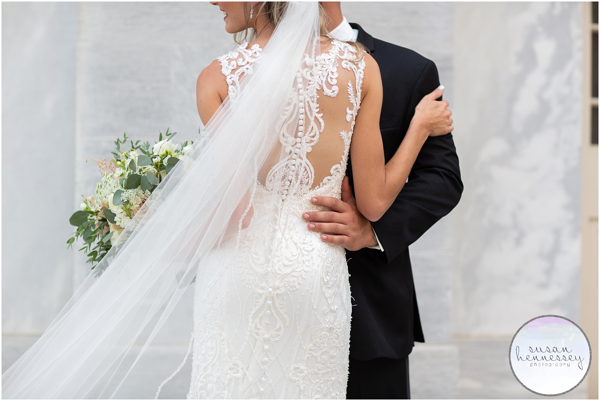 Details of the back of bride's dress.
