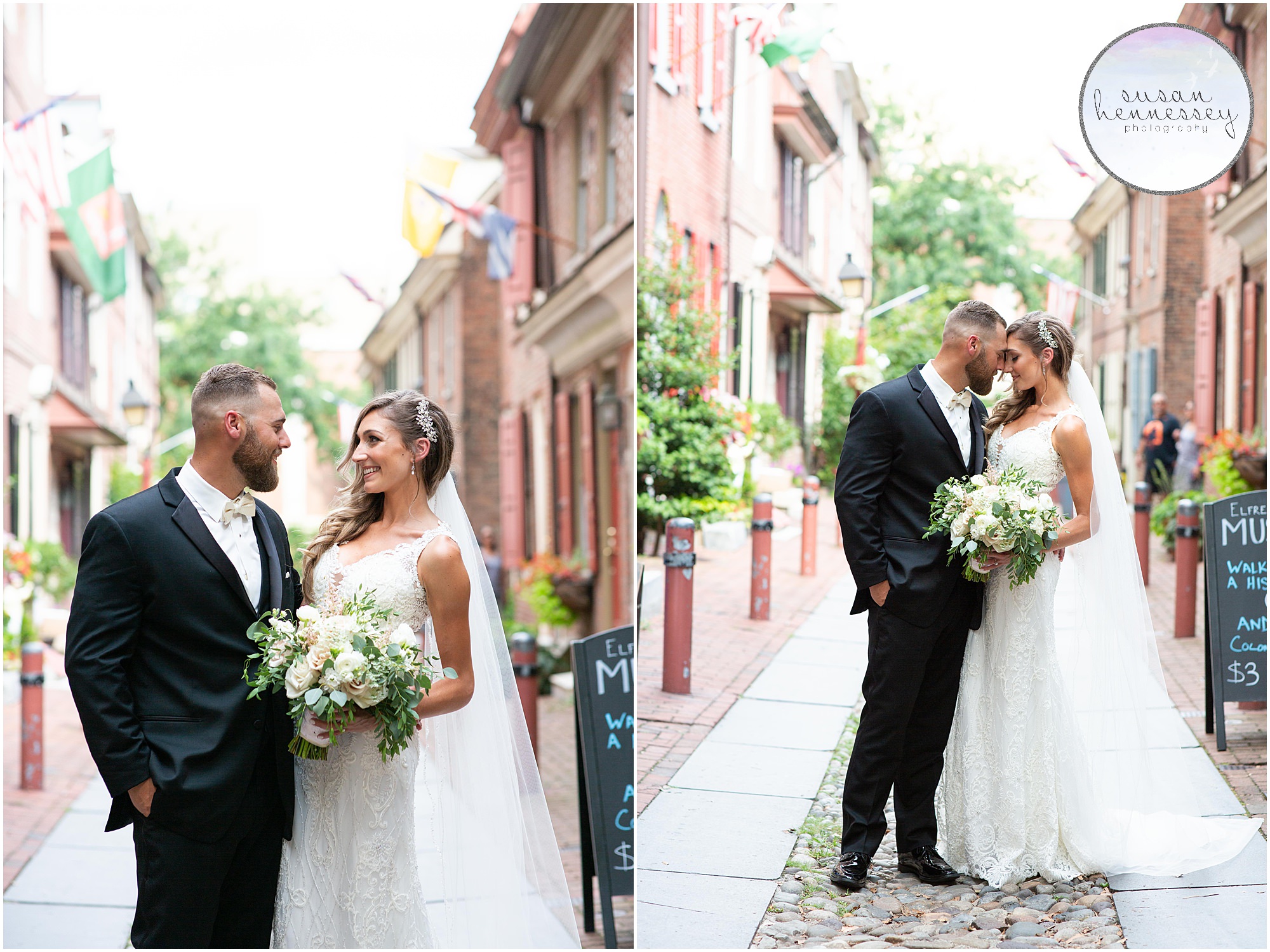 Bride and groom at Elfreth's Alley