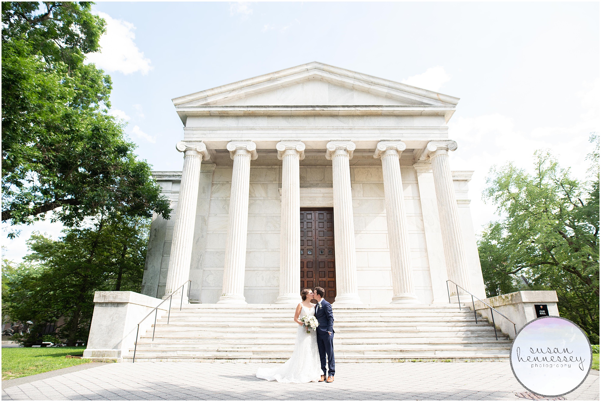Bride and groom at Clio Hall at Princeton University.