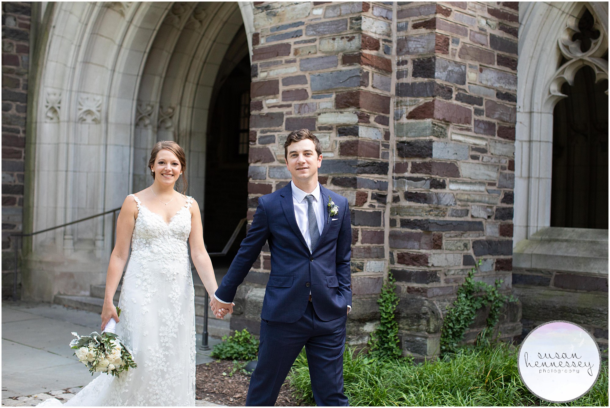 Bride and groom at Holder Hall 