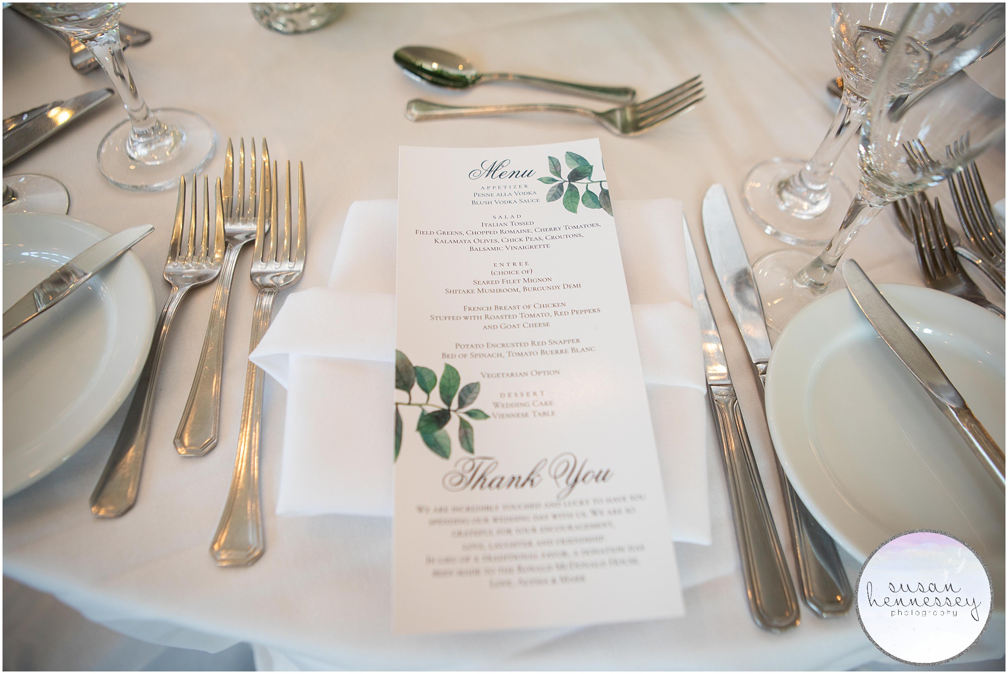 Wedding menu at reception